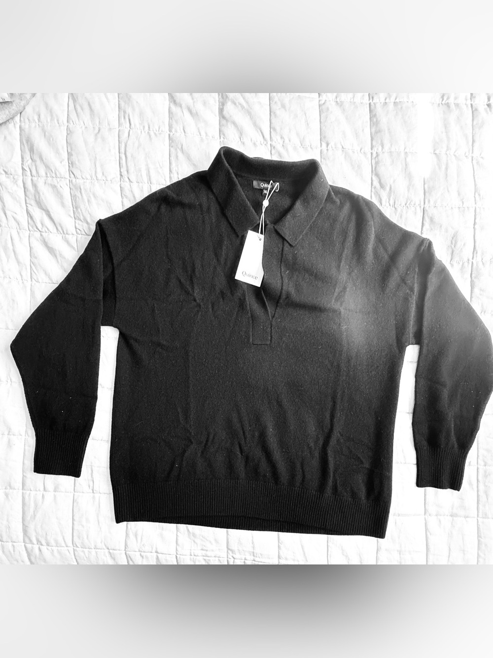 Quince Mongolian Cashmere Polo Sweater Black XL NWT 100% Cashmere
